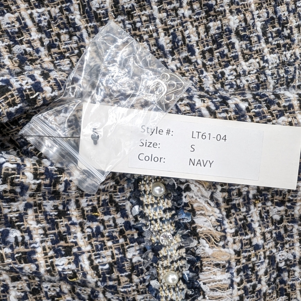 Stella + Lorenzo Tweed Jacket Blazer Navy Blue Small Preppy Old Money - Picture 8 of 8